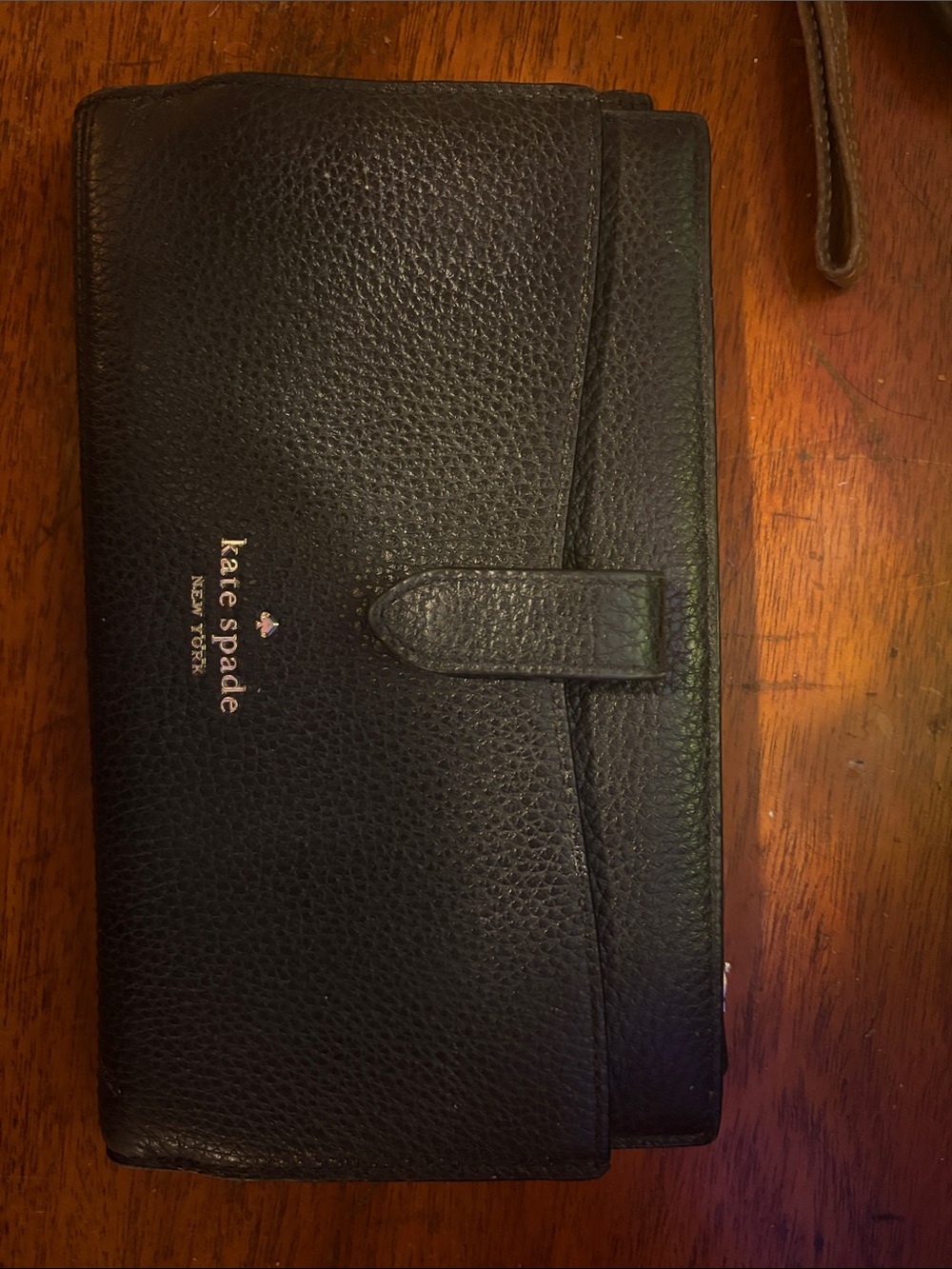 kate spade black pebbled leather snap wallet